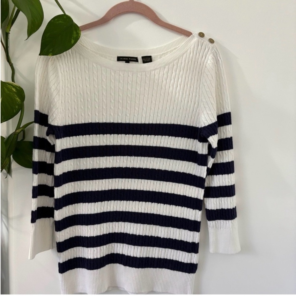 JEANNE PIERRE Navy and White Striped Sweater - Picture 6 of 6